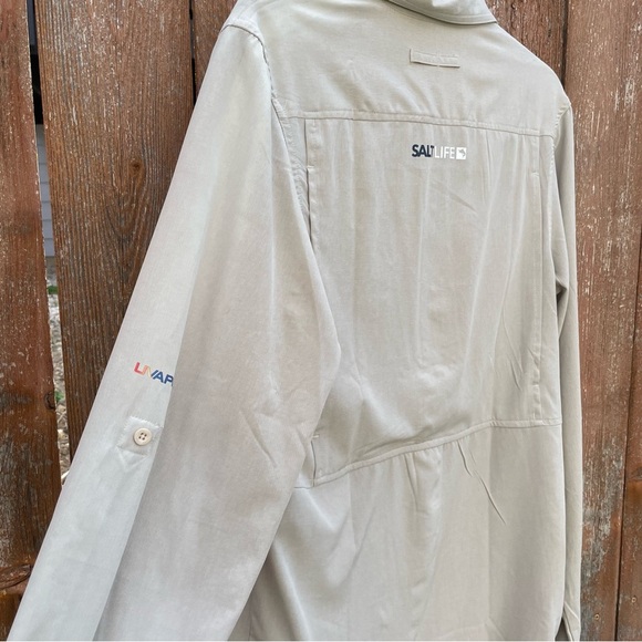 SALT LIFE Men’s Tan SLX UVapor Lightweight Long Sleeve Button Down Shirt Small - Picture 12 of 14